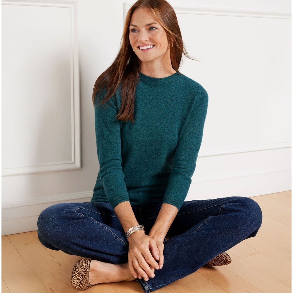 Talbots Cashmere Sweater Teal Long Sleeve Knit Sz XL